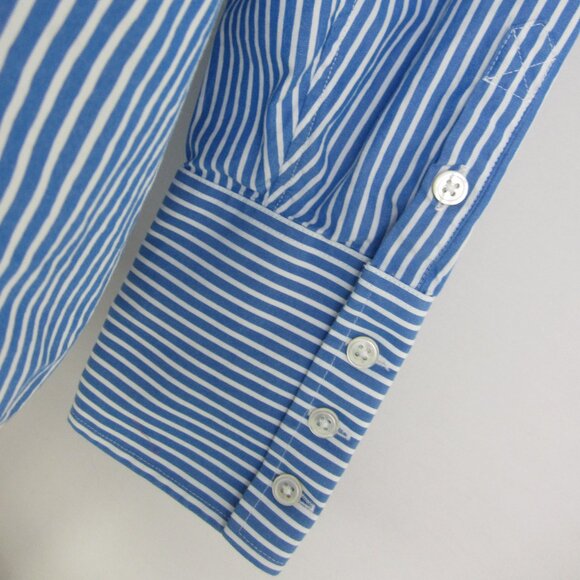 Lands End Women 14 Blue White Stripe Cotton Shirt Blouse Ruffle Nautical Classic - Picture 8 of 10